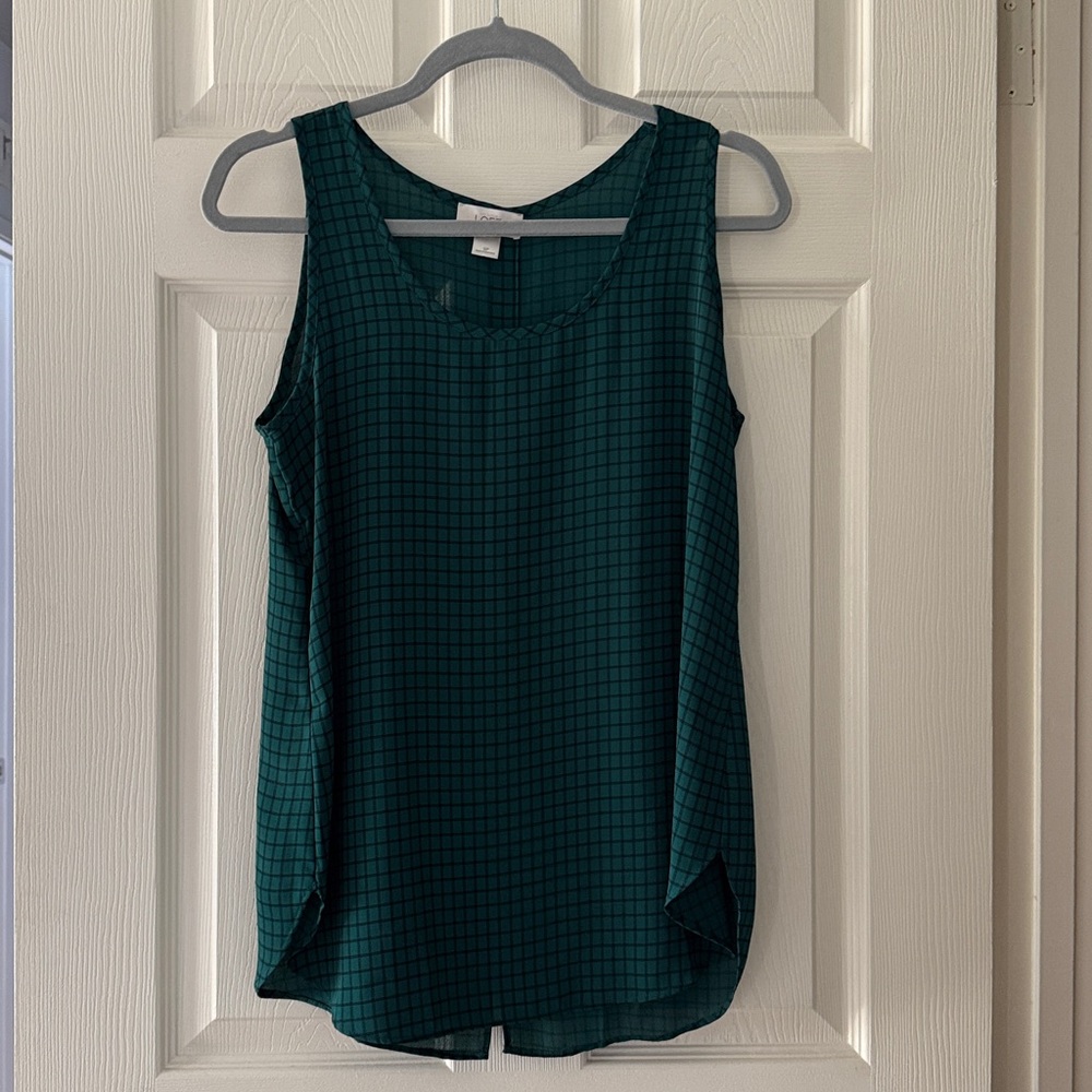 LOFT Sheer Plaid Green Tank Top
